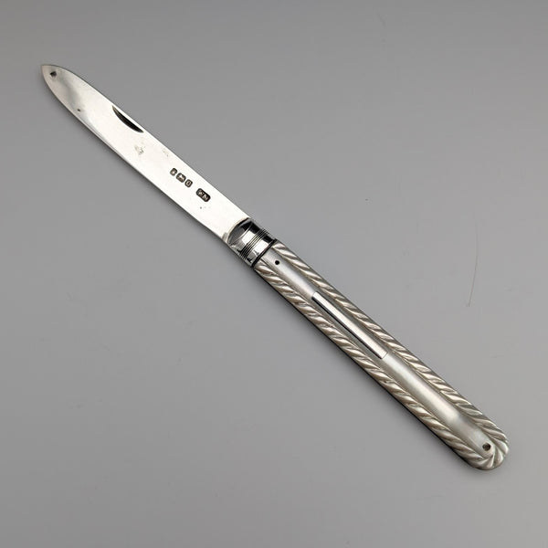 1883 British antique white mother-of-pearl handle, pure silver blade penknife, William Morton
